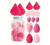 14-Piece Cosmetic Puff & Makeup Sponge Set - Triangle, Mini Finger, Egg Sponges for Foundation/Juego de 14 Esponjas y Puffs de Maquillaje para Base (Hot Pink)