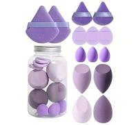 14-Piece Cosmetic Puff & Makeup Sponge Set - Triangle, Mini Finger, Egg Sponges for Foundation/Juego de 14 Esponjas y Puffs de Maquillaje para Base (Purple)