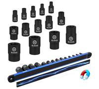 14-Piece Female E-Torx Star Socket Set with Magnetic Storage Rail, 1/4", 3/8", 1/2" Drive E4 - E24 External Impact Socket Set, Chrome Vanadium Steel, High Visibility Markings