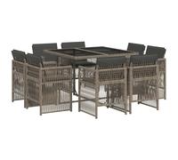 14-Piece Garden Dining Set with Cushions in Grey Poly Rattan vidaXL