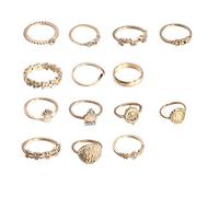 14-Piece Retro Ankle Rings Set for Women Girls Bohemian Stackable Finger Ring Gold Snake Trendy Gothic Aesthetic Rings Pack