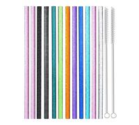 14 Piece Set of Reusable Glitter Drinking Straws BPA Free Plastic Sip Tubes for Hot Cold Beverages Durable Clear Sparkle Straws with Travel Pouch Perfect for Smoothies Cocktails and Tumbler Cups