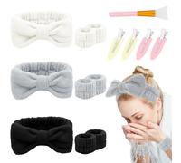 14 Piece Spa Headband for Washing Face with Wristband Hair Clips Face Brush Sleepover Party Supplies for Towel Headband(White,khaki,Pink)