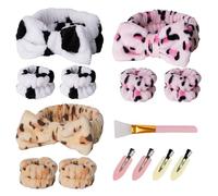 14 Piece Spa Headband for Washing Face with Wristband Hair Clips Face Brush Sleepover Party Supplies for Towel Headband(White,khaki,Pink)