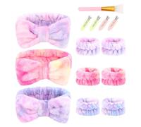 14 Piece Spa Headband for Washing Face with Wristband Hair Clips Face Brush Sleepover Party Supplies for Towel Headband(White,khaki,Pink)