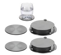 14-Piece Stainless Steel Glass Coaster Set Including Holder Table Coaster Ø 10cm