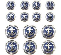 14 Piece Vintage Golden Blue Metal Blazer Button Set - Naval Anchor - for Blazer, Sport Coat, Uniform, Jacket