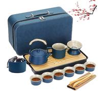 14 Pieces Ceramic Tea Set Chinese Tea Set Gifts, Porcelain Tea Cup with Teapot 230ml, Small Tea Cups, Tea Tray, Cenister, Infuser, Tray Portable Bag, Kung Fu Teapot Set, Travel Tea Set for Tea Lovers