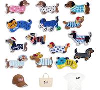 14 Pieces Embroidered Dachshund Iron-On Patches Assorted Pack Iron On Sew On Patches For Clothing, Jeans, Backpacks, Hats