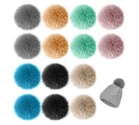 14 Pieces of Artificial Fur Pom Pom Ball with Rubber Band, Artificial Fox Fur, DIY Fluffy Fur Ball Hat, Keychain, School Bag, Headdress Accessories (7 Colors, 2 for Each Color)