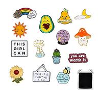 14 Pieces Positive Enamel Pins Set Motivational Enamel Lapel Pin Inspirational Cute Brooch Pin Badges for Women Clothing Bags Hats Decorations, Zinc, no gemstone