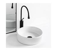 14" Round White Bathroom Sink Modern Vessel Sink for Countertop Ceramic Artistic Basin with Faucet Stylish Lavabo for Bathroom Vanity
