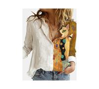 (14, S) Women Spring And Autumn Long Sleeve Polo Neck Fashion Print Loose Relaxed Comfortable Slim Elegant Commuter Popular Tops