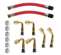 14 Set Tire Valve Extension Adapter Set: 6 x 45 Degree/90 Degree/180 DegreeBrass Valve Stem Extenders, 2 x 10cm Tyre Valve Extension Adapter, 6 Metal Caps, for Car Motorcycle Bike Trucks Scooter