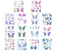 14 Sheets Glitter Butterfly Temporary Tattoos for Women Girls Butterfly Mermaid Fairy Flowers Tattoo Stickers, Colorful Butterflies Wings Fake Waterproof Tattoo Stickers for Festival Party Eye Makeup