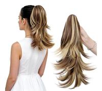 14" Textured Clip-in Ponytail with Wispy Flipped-Out Hair Invisible Claw Clip High Ponytail Extension Synthetic (27T613# Dark Blonde Ombre Light Blonde)