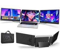 14'' Triple Laptop Screen Extender, 1080P FHD Portable Monitor for Laptop | Screen Extended Monitors for 13"-16.5", Plug&Play, Dual Monitor Extender for Mac/Windows/Chrome (Built-in Speakers)