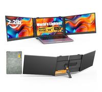 14" Triple Laptop Screen Extender - Ultra Thin & Lightweight (2.2lb) Portable Monitor For Laptop, FHD 1080P Travel Display 13-17" Laptops, Plug & Play USB-C/HDMI, Aluminum Extended Screen for Mac/Win