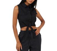 (14 UK, Black) Brave Soul Womens/Ladies Tied Hem Sleeveless Crop Top