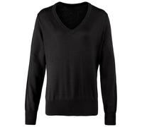 (14 UK, Black) Premier Womens/Ladies Knitted Cotton Acrylic V Neck Sweatshirt