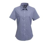 Premier Womens/Ladies Gingham Short-Sleeved Shirt (Navy/White) - Size 14 UK
