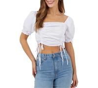 (14 UK, White) Brave Soul Womens/Ladies Puff Sleeve Crop Top