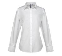 (14, White) Premier Womens/Ladies Supreme Heavy Poplin Long Sleeve Work Shirt
