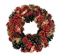 14" Winter Wreath, Large, Pinecone, Red & Green Finish with Cinnamon Sticks Winter Front Door Garland Decoration - 36cm