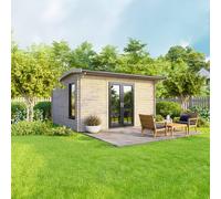 Powersheds 14' x 10' Apex Log Cabin Doors Central, Brown