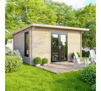 Power 14' x 10' Pent Log Cabin Doors Central, Brown