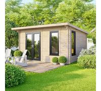 Power 14x10 Pent Log Cabin - Left Hand Door, Brown