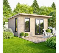 Power 14x10 Pent Log Cabin - Right Hand Door, Brown