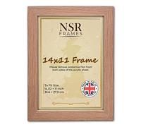 14 x 11 Inch Oak Picture Photo Frame (35.6x27.9 cm) - Flat Wall Mount Hang Hooks Poster Wooden Portrait/Panoramic Acrylic Display