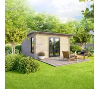 Powersheds Apex Roof Log Cabin 14ft x 12ft, 44mm Anthracite Grey Timber