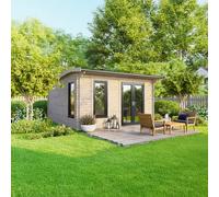 Powersheds Apex Roof Log Cabin 14' x 12', 44mm Anthracite Grey Timber