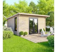 14 x 12 Powersheds Pent Log Cabin In 44mm Log Thickness with uPVC - Doors central