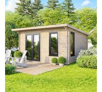 14 x 12 Powersheds Pent Log Cabin In 44mm Log Thickness with uPVC - Doors to the left