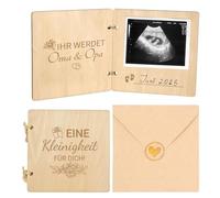 14 x 14 cm Pregnancy Announcement Wooden Booklet, Baby Announcement Godfather Ask You Will Dad, You Will Be Grandma and Grandpa, Suitable for Telling the Family Pregnancy Announcement Ideas