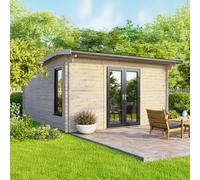 Powersheds 14' x 14' Apex Log Cabin Doors Central, Brown