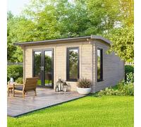 14 x 14 Powersheds Apex Log Cabin In 44mm Log Thickness with uPVC - Doors to the left