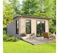 14 x 14 Powersheds Apex Log Cabin In 44mm Log Thickness with uPVC - Doors to the right