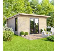 14 x 14 Powersheds Pent Log Cabin In 44mm Log Thickness with uPVC - Doors central