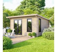 14 x 14 Powersheds Pent Log Cabin In 44mm Log Thickness with uPVC - Doors to the left
