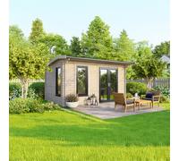 14 x 8 Powersheds Apex Log Cabin In 44mm Log Thickness with uPVC - Doors to the right