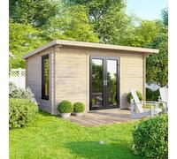 14 x 8 Powersheds Pent Log Cabin In 44mm Log Thickness with uPVC - Doors central