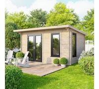14 x 8 Powersheds Pent Log Cabin In 44mm Log Thickness with uPVC - Doors to the left