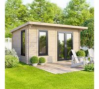 14 x 8 Powersheds Pent Log Cabin In 44mm Log Thickness with uPVC - Doors to the right