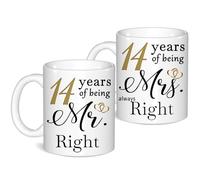 14 Year Anniversary Coffee Mugs Set of 2, 14th Anniversary Wedding Gifts for Wife Husband Parents Grandparents Men Women Him Her, 14 Year Valentines Engagement Couple Cups
