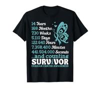 14 Years 168 Months Ovarian Cancer Survivor Teal Butterfly T-Shirt