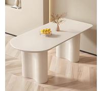 140 cm Oval Dining Table in Cream White - Modern Furniture for Restaurants Stable Pedestal 4.4 cm Thick Top Ideal for Breakfast Nooks Living Rooms and Bars